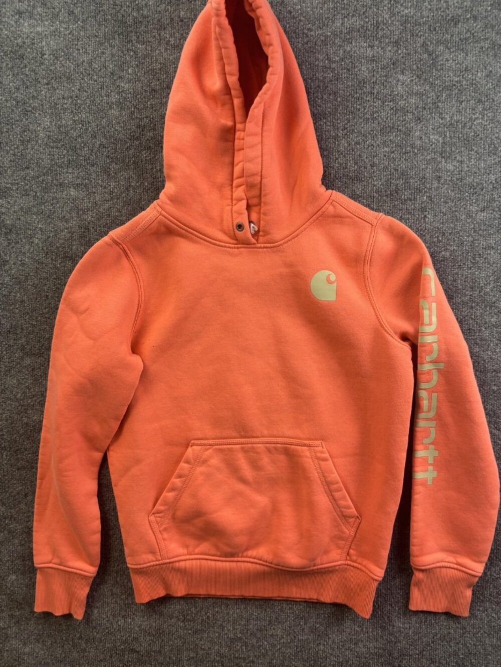 Carhartt Hoodie Sweatshirt Womens XS Pink Fleece Pullover Logo Kangaroo Pocket
